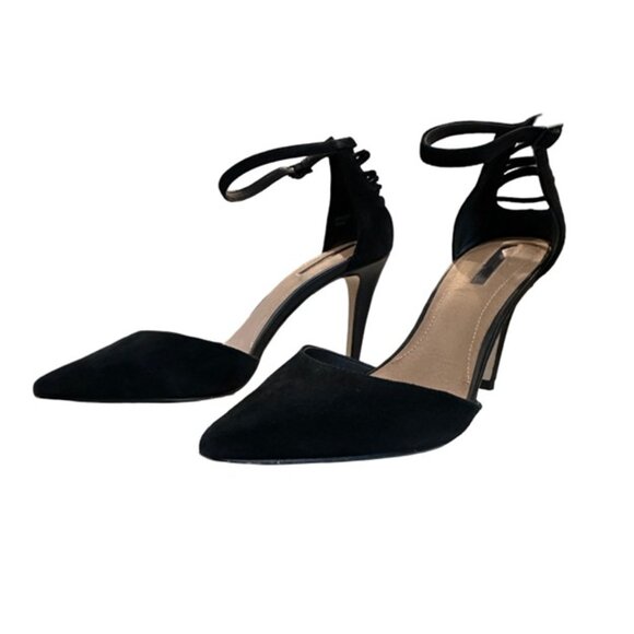 Tahari Shoes - Tahari Black Suede Ankle Strap Corset Heels - Size 8.5